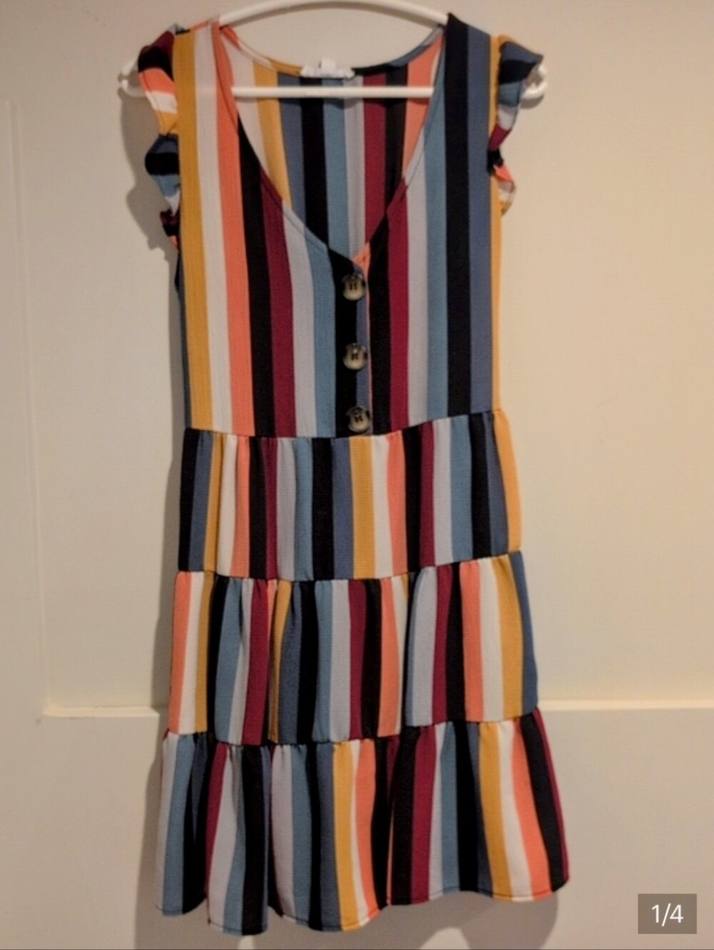 Striped Tiered V-Neck Casual Dress in Multicolor